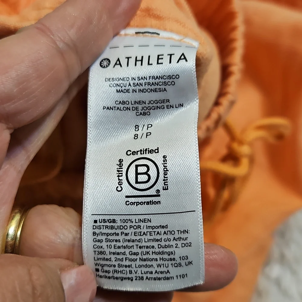 Athleta‎ Orange Linen Jogger Pants Zip Pockets Drawstring Waist Women's Size 8 P - Picture 7 of 7